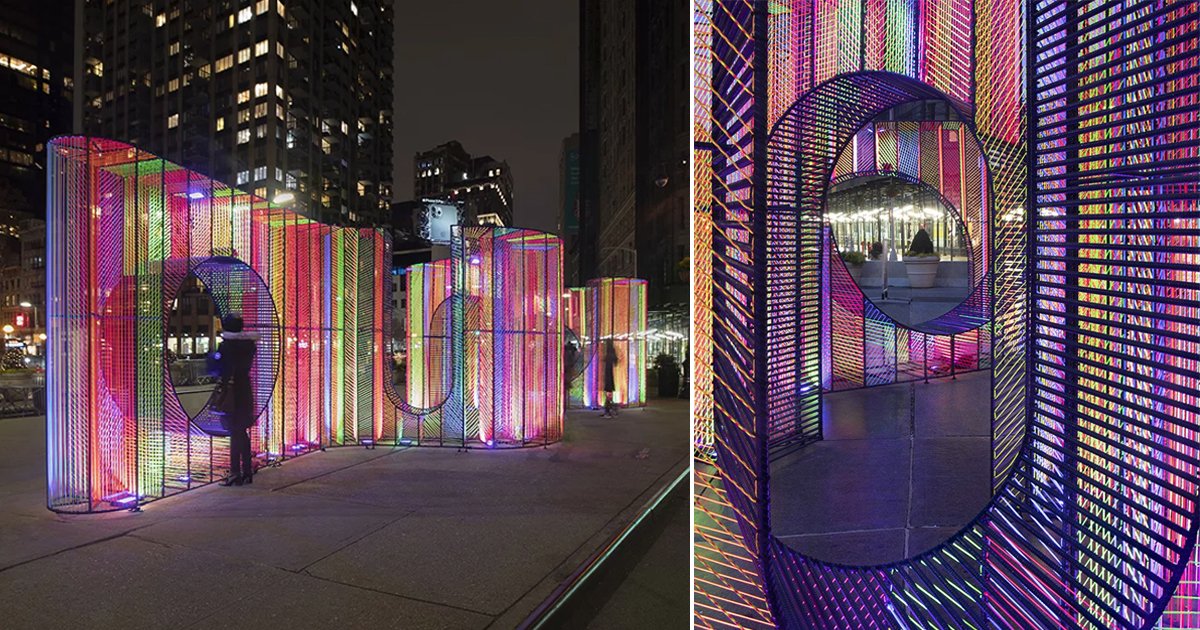 hou de sousa’s iridescent ‘ziggy’ installation opens in new york’s flatiron plaza